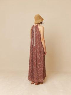 Bicolor Halter Dress Chocolate Brown