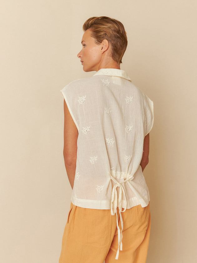 Cotton Embroidered Shirt Ecru