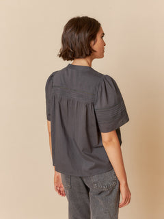 Embroidered Voile Blouse Charcoal