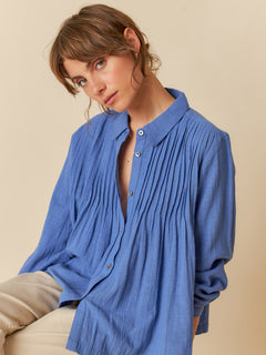 Leah Pleated Shirt Blue