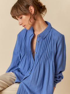 Leah Pleated Shirt Blue