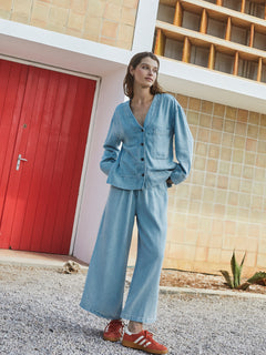 Denim-Effect Pants Light Blue