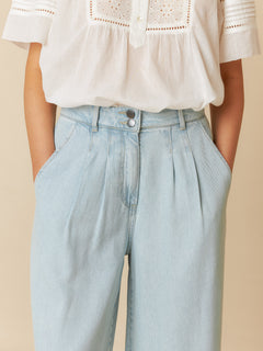 Denim-Effect Pants Light Blue