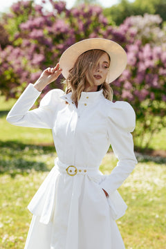 Fit and Flare Raincoat with Puff Sleeves Majestic White