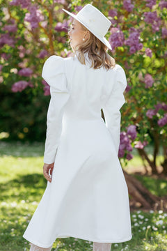 Fit and Flare Raincoat with Puff Sleeves Majestic White