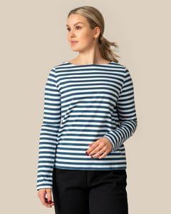 Boat Neck Shirt Petrol Stripes