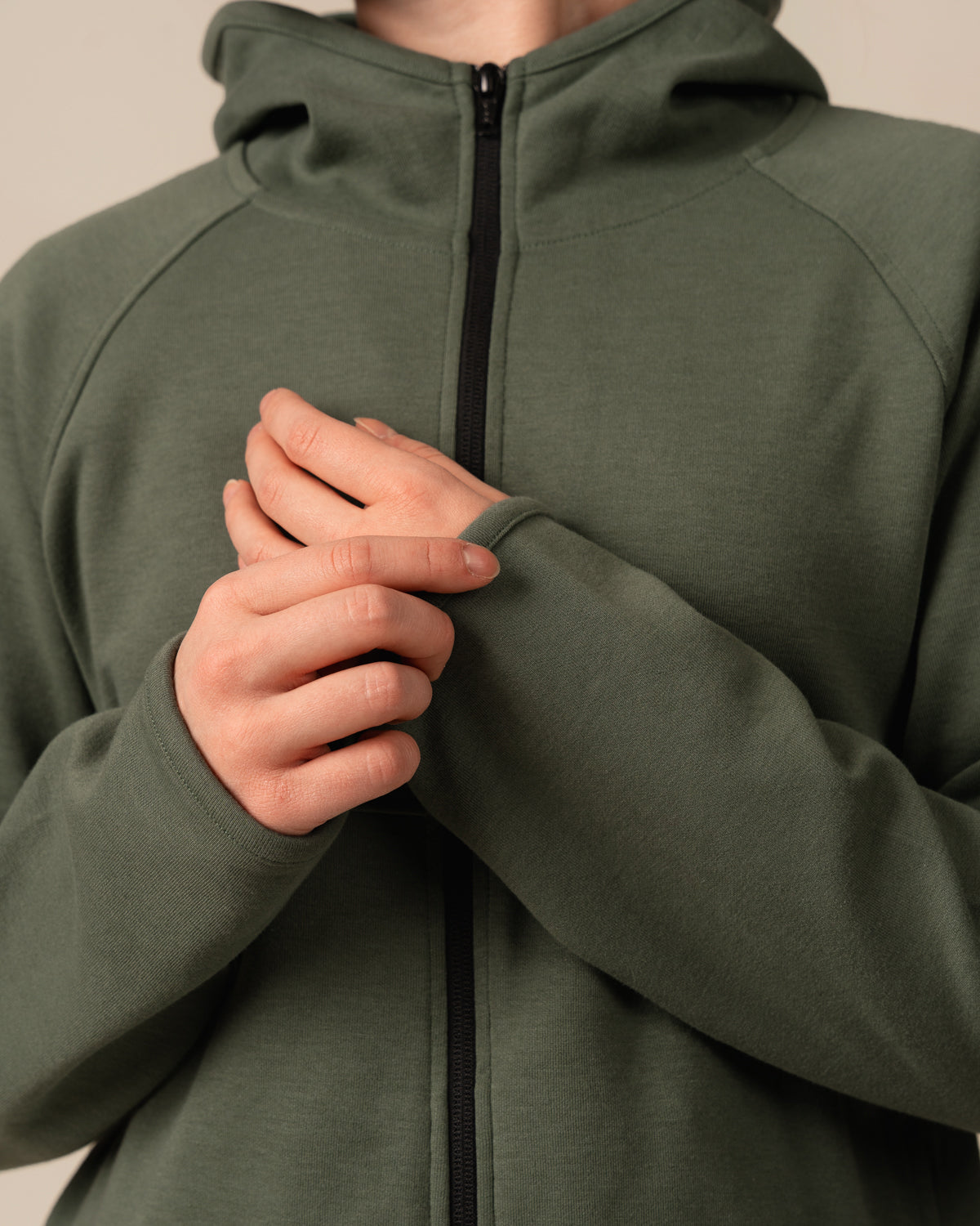 Toive Zip Up Hoodie Long Sage Green IVALO.COM