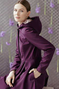 Fit and Flare Raincoat with Pleated Hem Ruby Purple