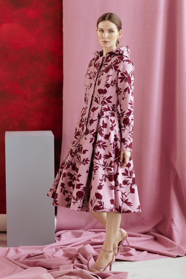 Fit and Flare Raincoat with Pleated Hem Pink Peony Bloom