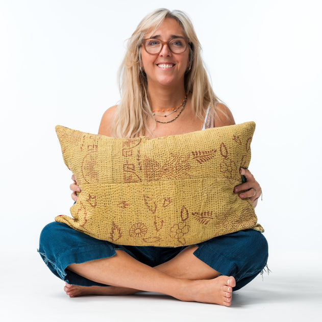 Vintage Kantha Pillowcase Mustard