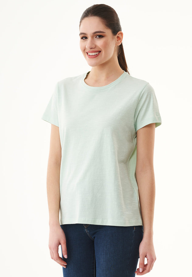Women's Basic Round Neck T-Shirt Aqua Green