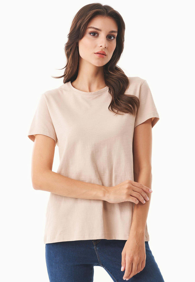 Women's Basic Round Neck T-Shirt Beige