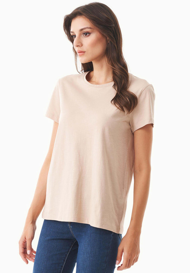 Women's Basic Round Neck T-Shirt Beige