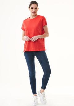 Women's Basic Round Neck T-Shirt Dusty Red