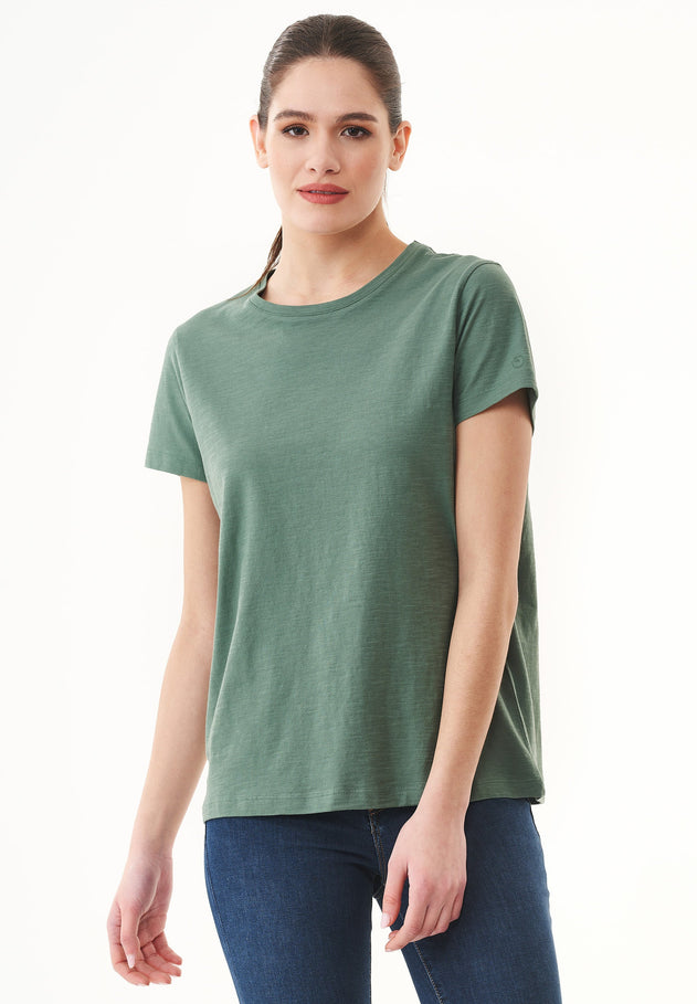 Women's Basic Round Neck T-Shirt Green Tea