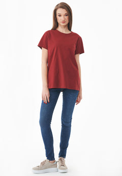 Women's Basic Round Neck T-Shirt Merlot