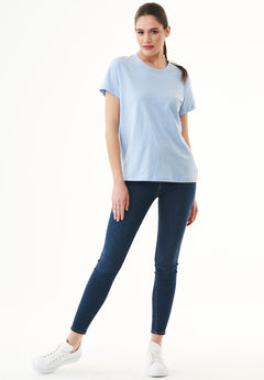 Women's Basic Round Neck T-Shirt Powder Blue