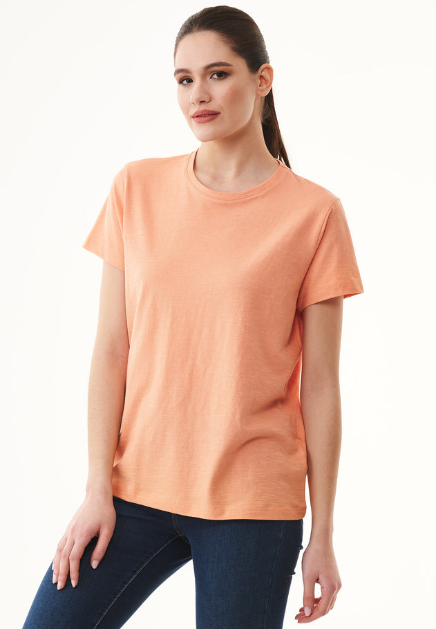 Women's Basic Round Neck T-Shirt Shell Coral