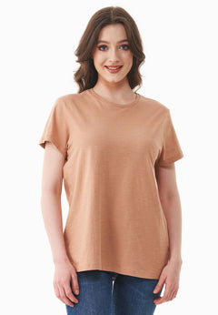 Women's Basic Round Neck T-Shirt Tan