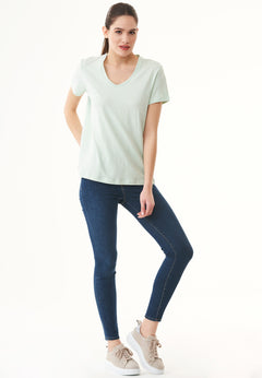 Women's Basic V-Neck T-Shirt Aqua Green