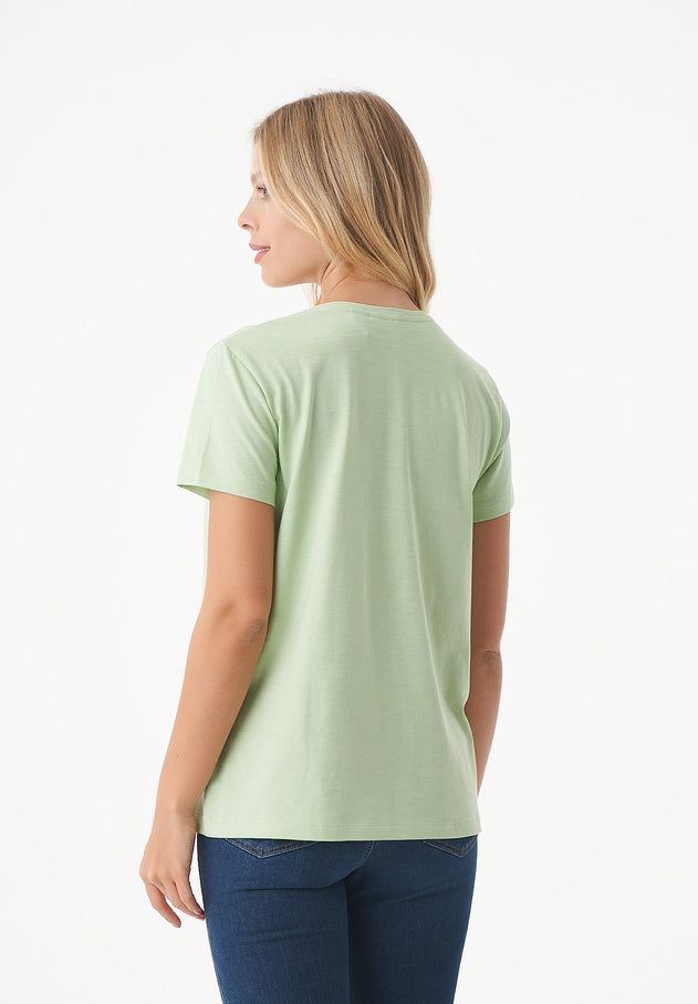 Women's Basic V-Neck T-Shirt Foam Green