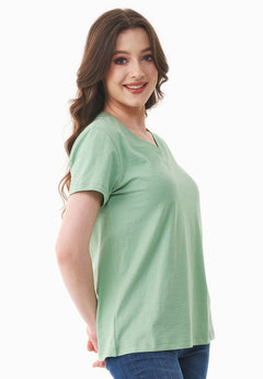 Women's Basic V-Neck T-Shirt Matcha Green