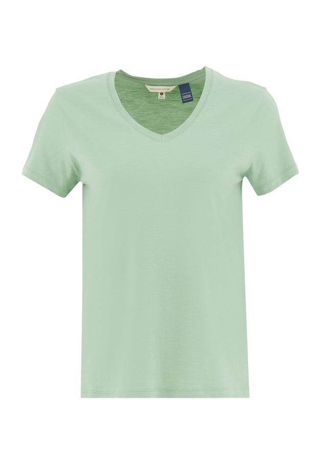 Women's Basic V-Neck T-Shirt Matcha Green
