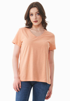 Women's Basic V-Neck T-Shirt Peach