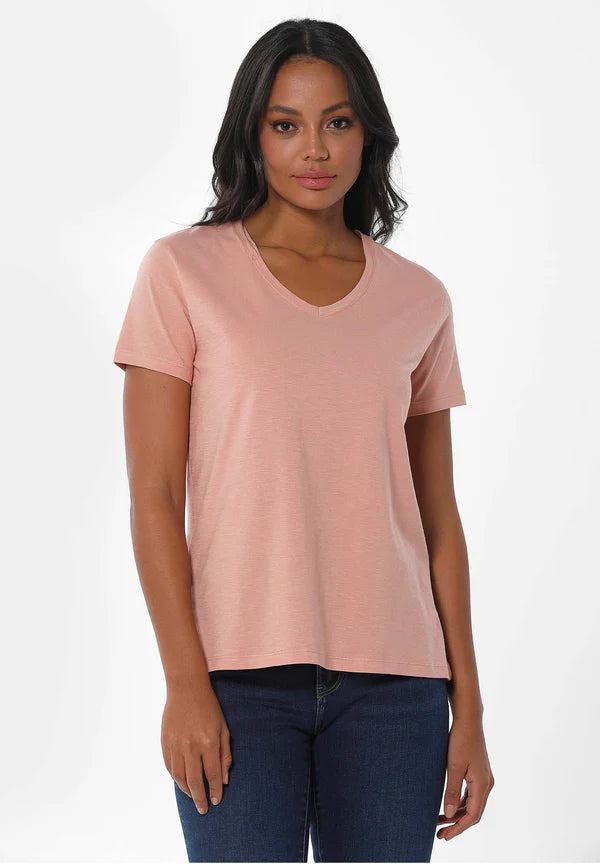 Women's Basic V-Neck T-Shirt Salmon Pink