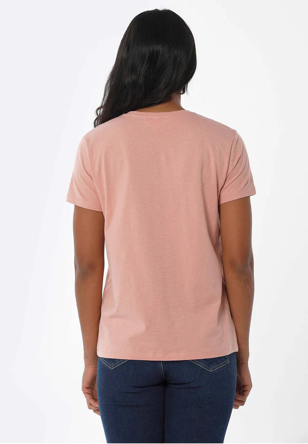 Women's Basic V-Neck T-Shirt Salmon Pink