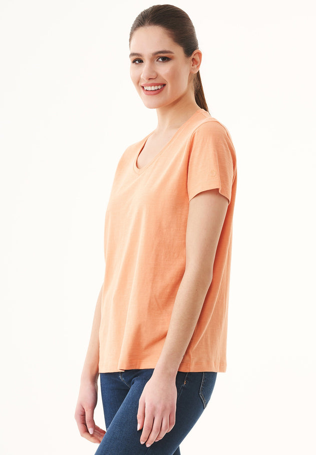 Basic V-Neck T-Shirt Shell Coral