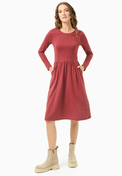 Long-Sleeved Organic Cotton Jersey Dress Merlot
