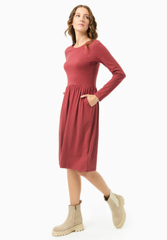 Long-Sleeved Jersey Dress Merlot Red