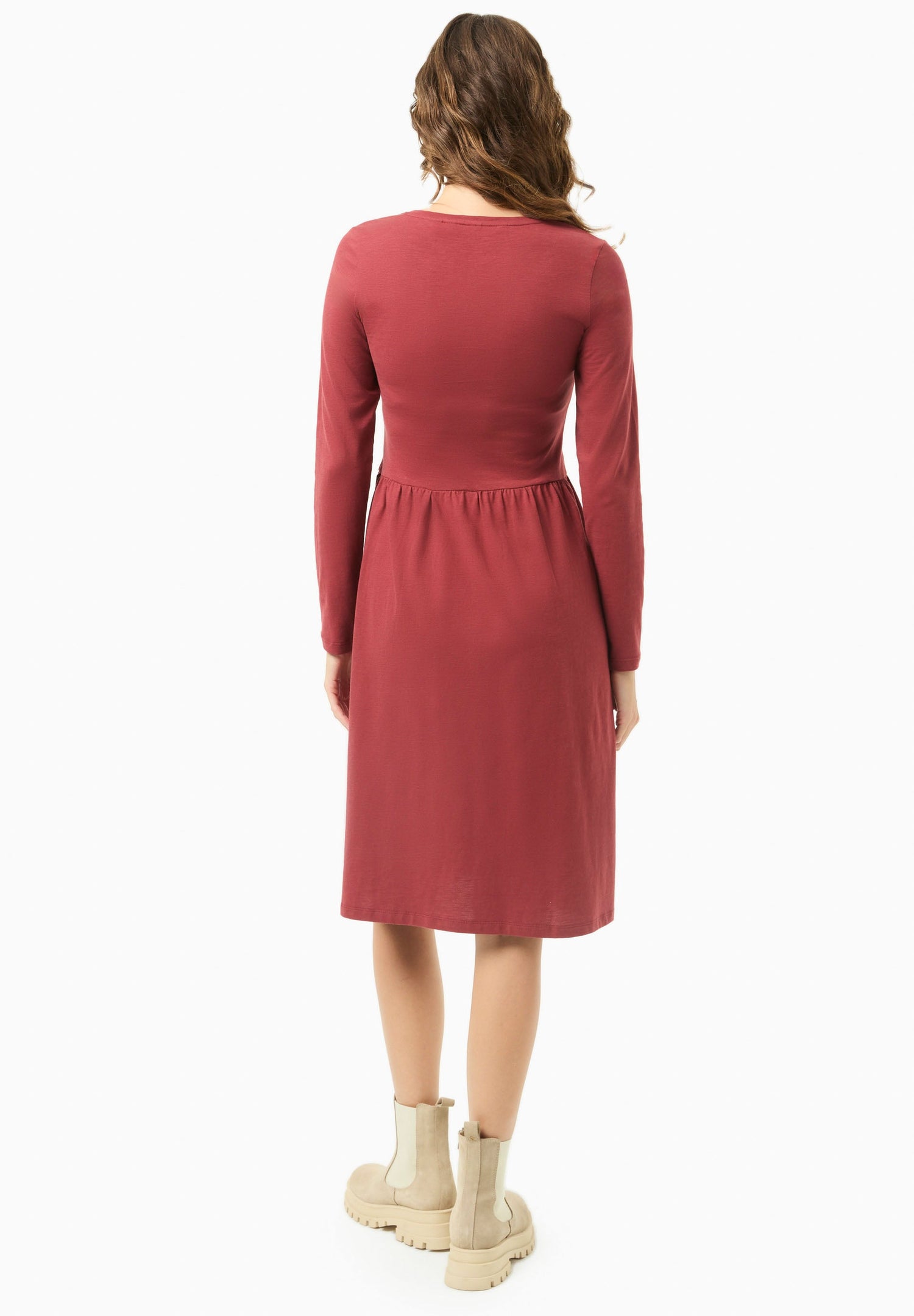 Long-Sleeved Jersey Dress Merlot Red
