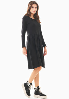 Long-Sleeved Organic Cotton Jersey Dress Black