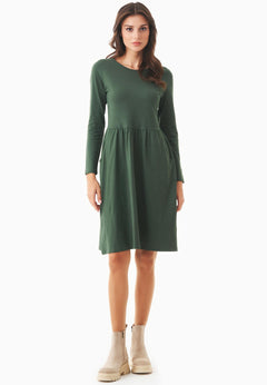 Long-Sleeved Organic Cotton Jersey Dress Dark Olive