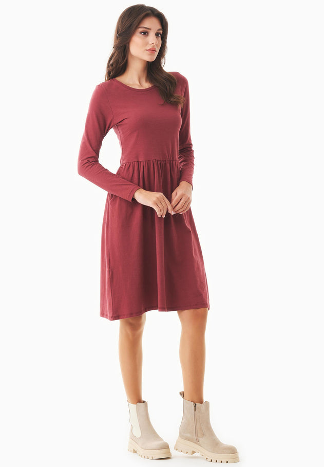 Long-Sleeved Organic Cotton Jersey Dress Syrah Red