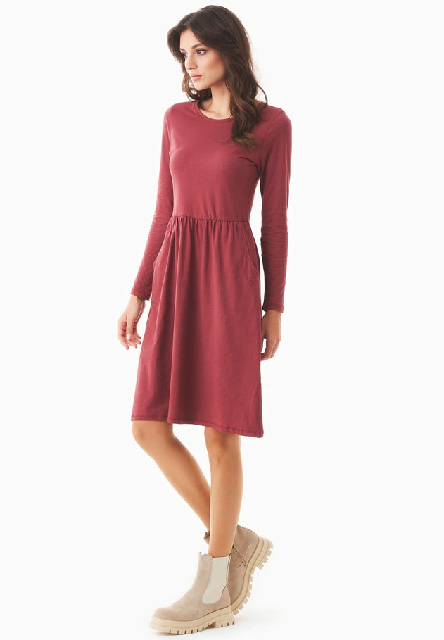 Long-Sleeved Organic Cotton Jersey Dress Syrah Red