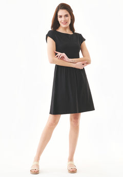 Slub Jersey Dress With Side Pockets Black