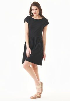 Slub Jersey Dress With Side Pockets Black