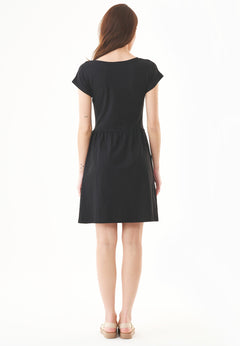 Slub Jersey Dress With Side Pockets Black