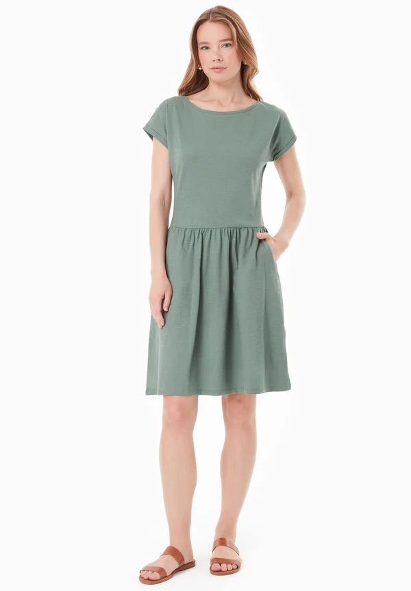 Slub Jersey Dress With Side Pockets Green Tea
