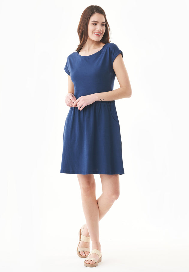 Slub Jersey Dress With Side Pockets Navy Blue