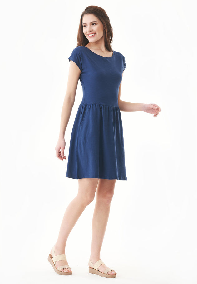 Slub Jersey Dress With Side Pockets Navy Blue