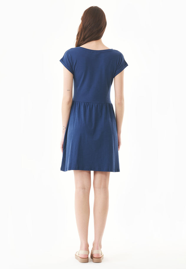 Slub Jersey Dress With Side Pockets Navy Blue