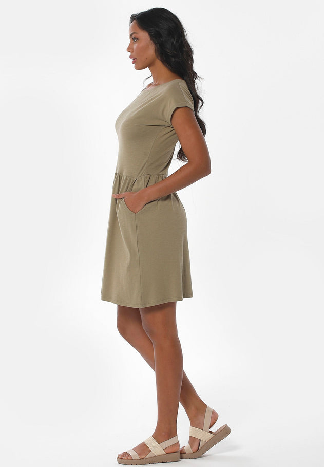 Slub Jersey Dress With Side Pockets Olive Green