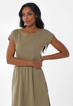 Slub Jersey Dress With Side Pockets Olive Green
