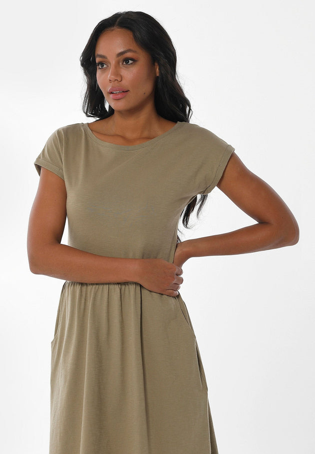 Slub Jersey Dress With Side Pockets Olive Green