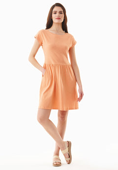 Slub Jersey Dress With Side Pockets Shell Coral