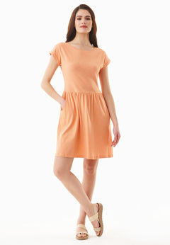 Slub Jersey Dress With Side Pockets Shell Coral Red